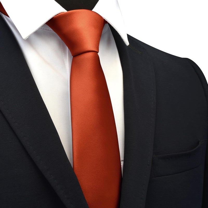 Branduce 2.4"（6cm） Mens Solid Skinny Satin Tie Pure Color Slim Necktie for Business and Wedding - Image 2